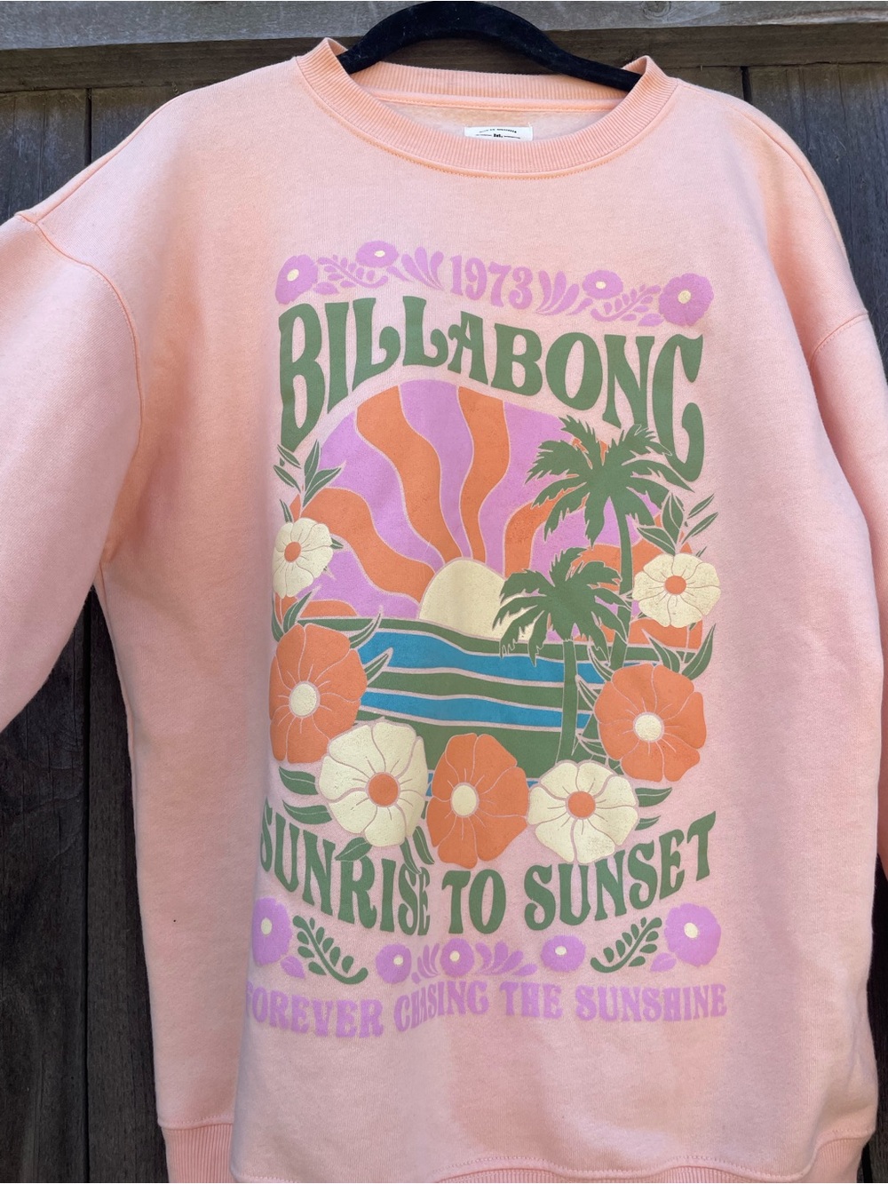 Billabong Peach Graphic Crewneck with Retro Sunrise Print - Picture 2 of 3